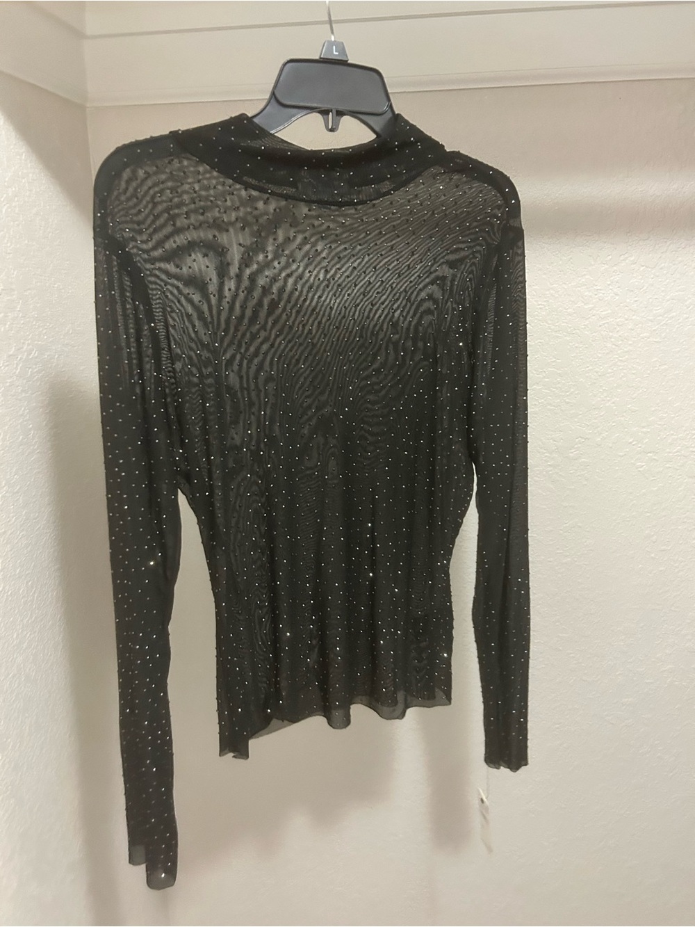 AFRM Black Rhinestone Long-Sleeve Sheer Top